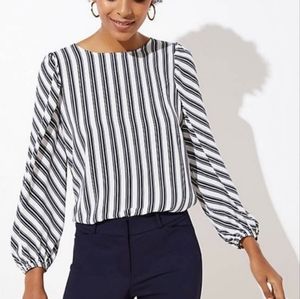 LOFT Navy&White Striped Blouse with balloon sleeve